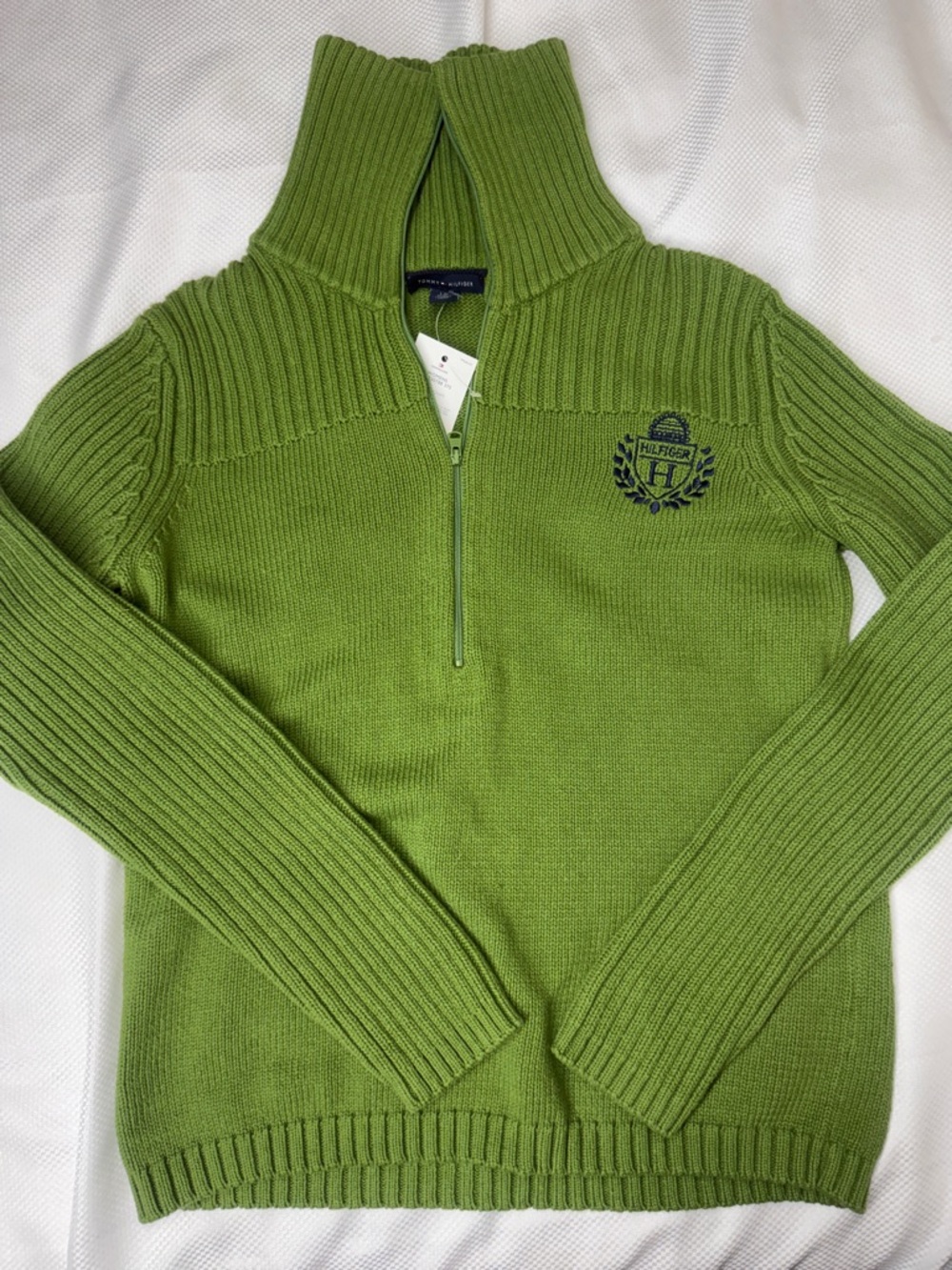 Tommy Hilfiger Lime Green Half-Zip Crest Sweater - Large